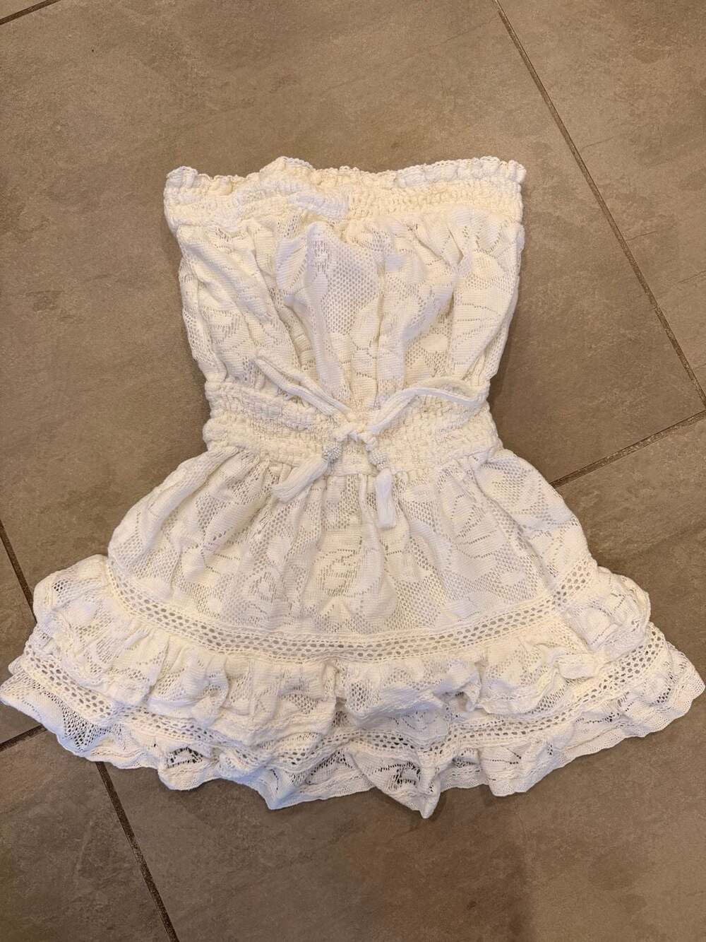Girls Surf Gypsy White Lace Strapless Ruffle Romper